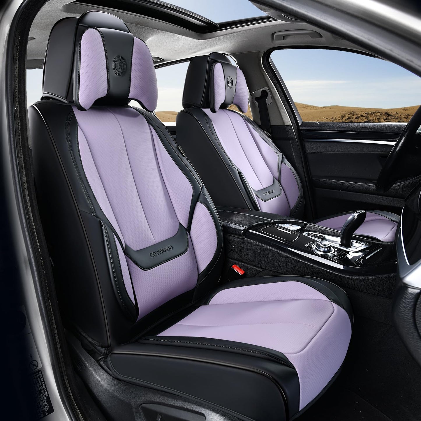 Coverado Car Seat Covers 5 Pieces, Full Set Universal Seat Covers for Cars, Waterproof Nappa Leather Auto Seat Protectors with Head Pillow, Car Interiors Fit for Most Sedans SUV Pick-up Truck, Black