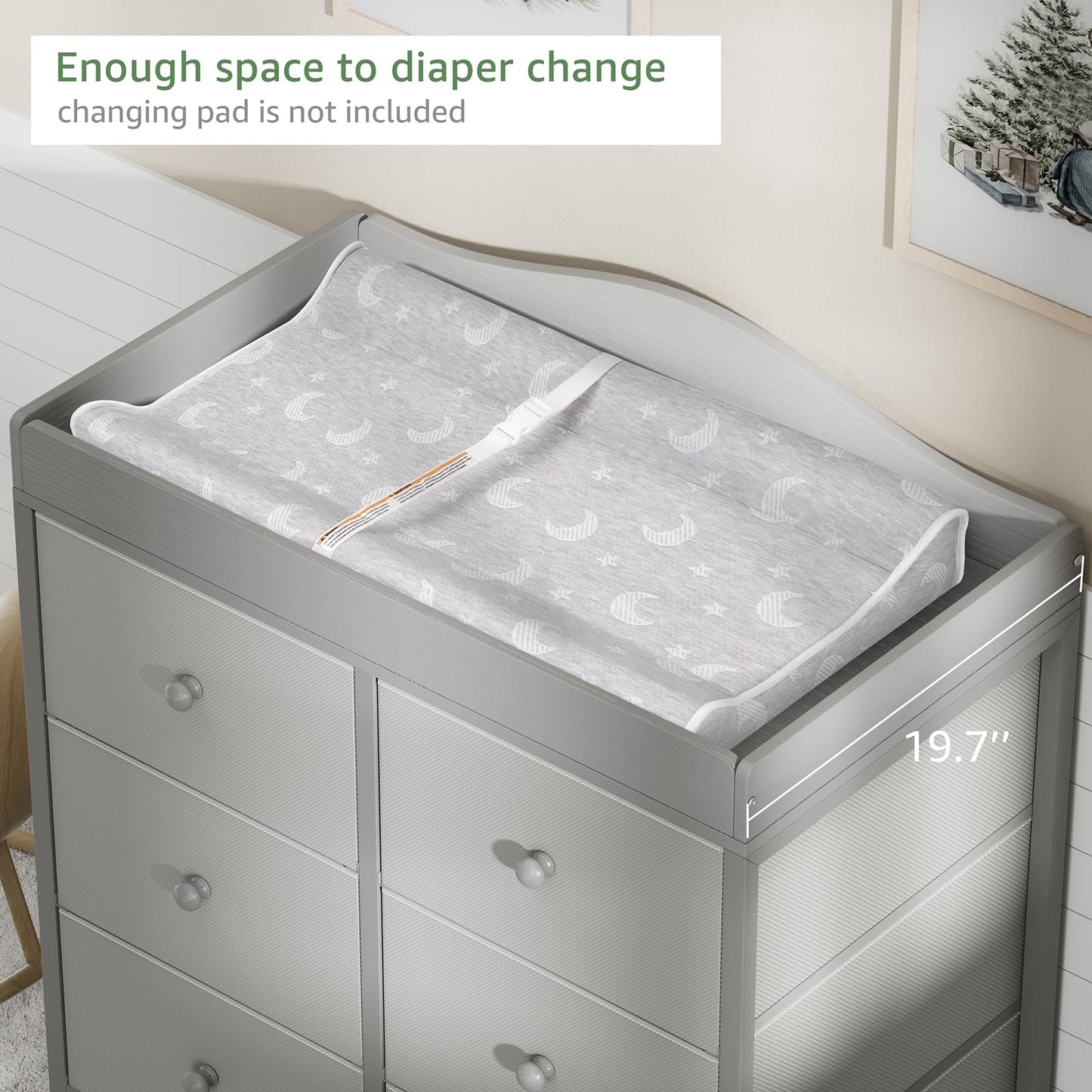 BOLUO White Changing Table Dresser with 6 Drawers Baby Dresser with Changing Table Top Diaper Changing Station with Storage for Nursery Modern