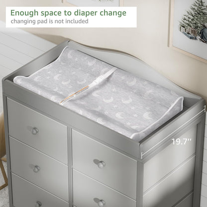 BOLUO White Changing Table Dresser with 6 Drawers Baby Dresser with Changing Table Top Diaper Changing Station with Storage for Nursery Modern