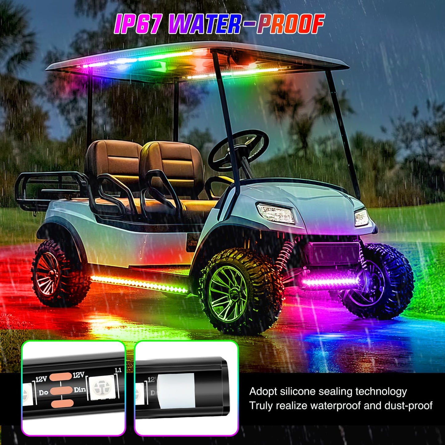 Nilight 6PCS Golf Cart Underbody Light Kit with Canopy Lights Dream Color Multi-Mode Neon Accent Lighting APP Remote Control Sound Active Music Sync IP67 Waterproof 12V-66V for EZGO Yamaha Club Car