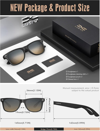 LUENX Polarisierte Sonnenbrillen für Herren und Damen, quadratische Fassung – UV-400-Schutz, 54 mm