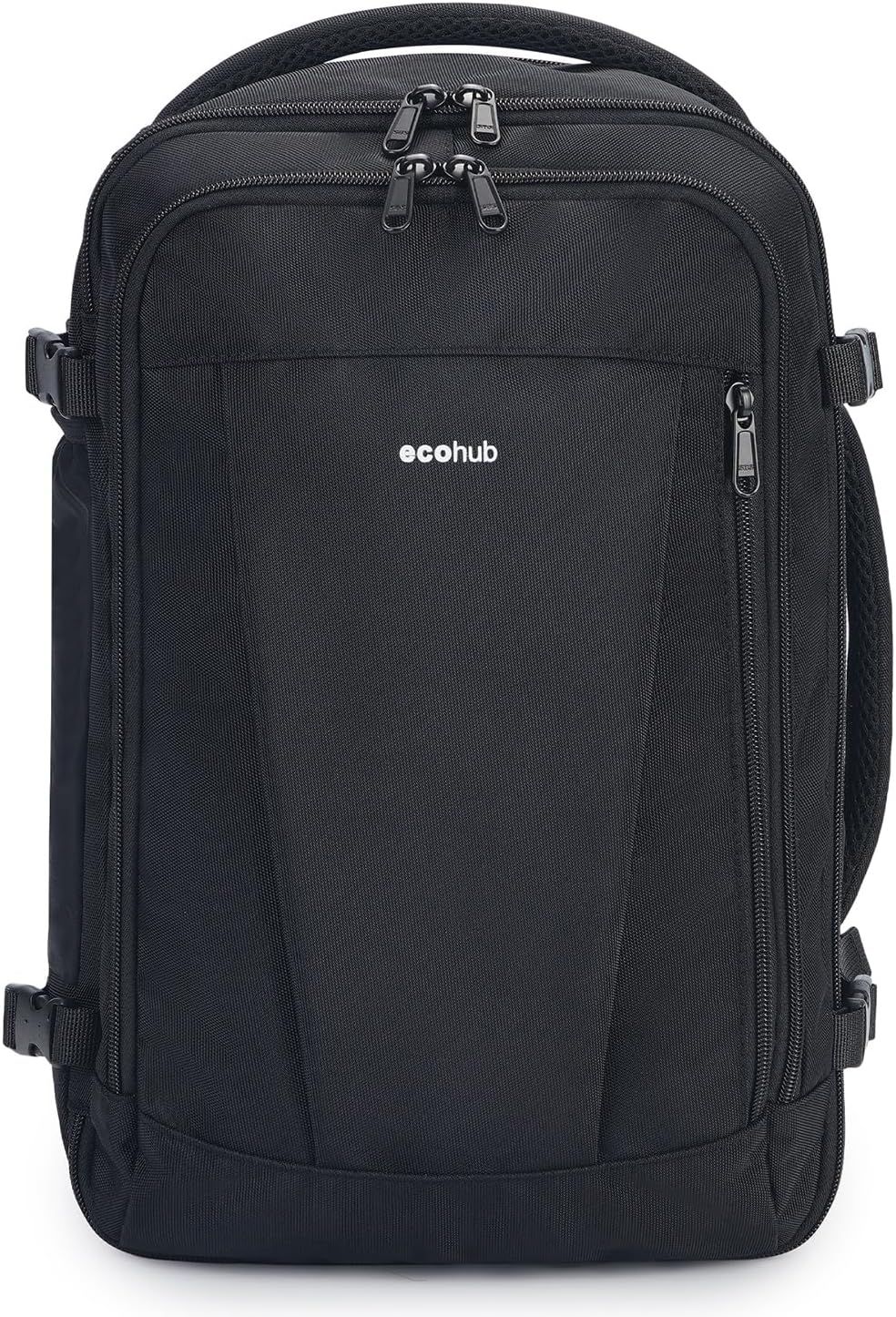 ECOHUB 16'' Reise-Rucksack Handgepäck Unterseat-Rucksack Persönlicher Gegenstand Flugzeug-Reisetasche mit 13 Taschen Handgepäck Flaschenhalter USB-Ladeanschluss Casual Daypack für Frauen Männer Schwarz