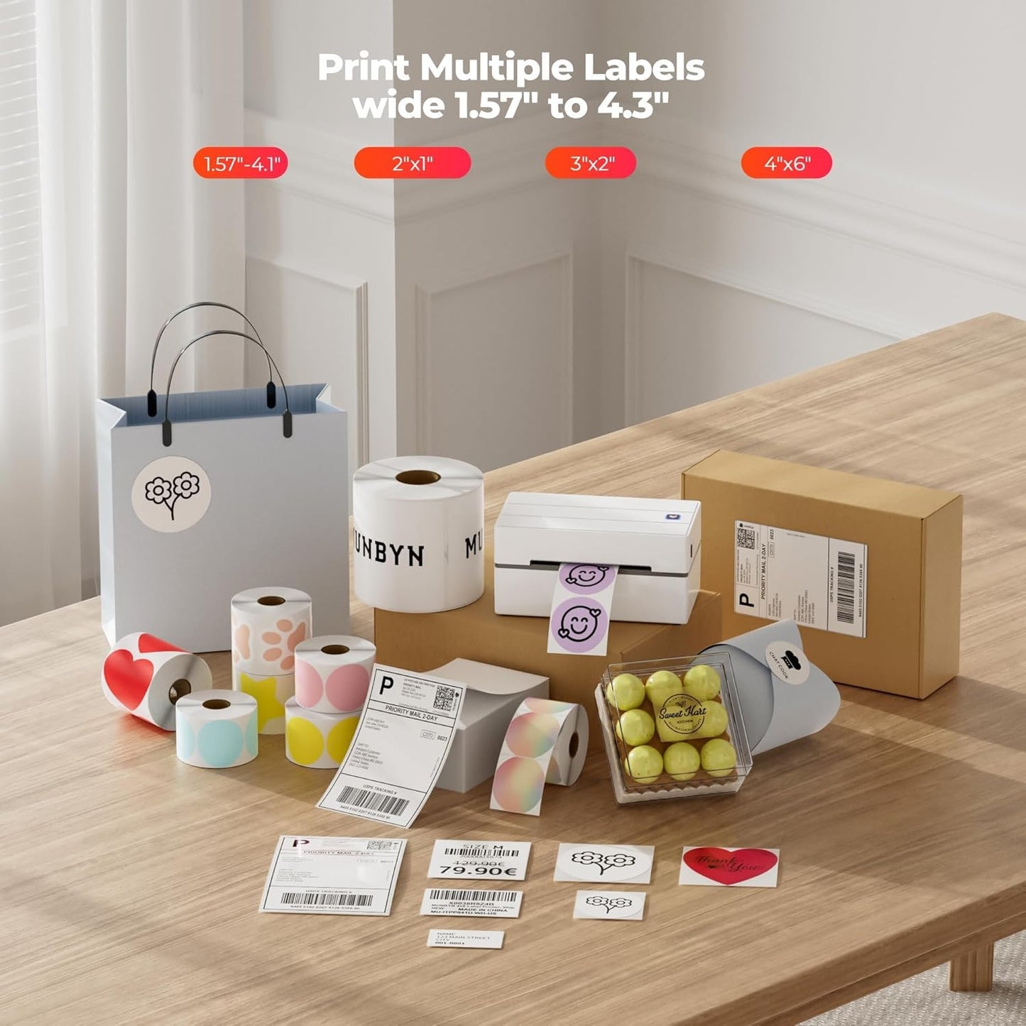 MUNBYN Bluetooth Thermodrucker für Versandetiketten, 130B Kabelloser 4x6 Etikettendrucker für kleine Unternehmen und Büros, kompatibel mit iPhone, Android, iPad, Windows, macOS, Canada Post, UPS, Purolator (Weiß)