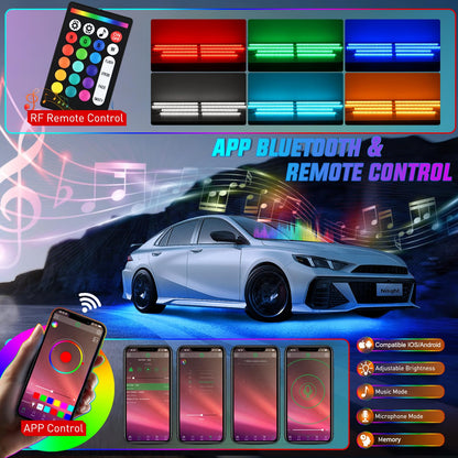 Nilight 4Pcs Car Underglow Neon Accent Strip Lights 252 LEDs RGB 8 Color Sound Active Function Music Mode with Wireless Remote Control Underbody Light Strips for Cars Van SUV Truck
