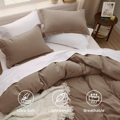 Funda nórdica blanca Bedsure, tamaño Queen, 3 piezas, aspecto de algodón prelavado, juego de cama extrasuave, incluye 1 funda nórdica de 228 x 228 cm con cierre de cremallera y 2 fundas de almohada, edredón no incluido
