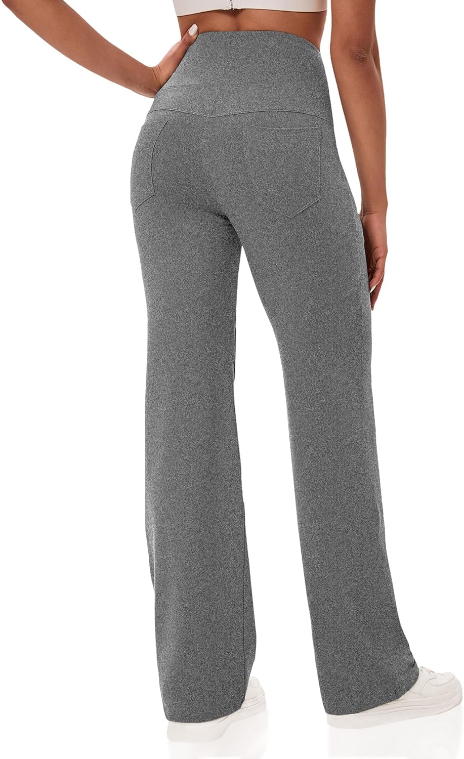 VOOVEEYA Yogahosen für Damen mit Taschen, gerade geschnittene Hose mit weitem Bein, hochtaillierte Business-Hose, petite/regulär//lang