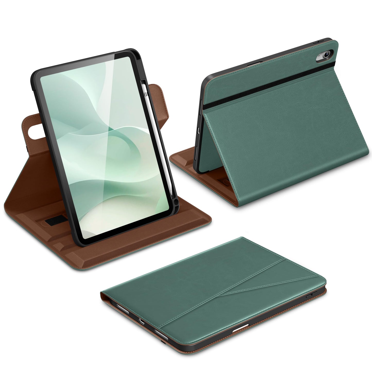 DTTO for iPad A16 Case, iPad 11th / 10th Generation Case (2025/2022), 360 Degree Rotating Premium Leather Folio Stand Cover with Pencil Holder, Brown