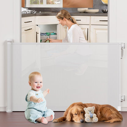 Retractable Baby Gates No Drilling, PRObebi Retractable Dog Gate for the House Extends to 54" Wide 33" Tall, Gates for Baby Indoor, Stair Gate for Outdoor, Staris, Hallways, Doorways, Deck, Porch