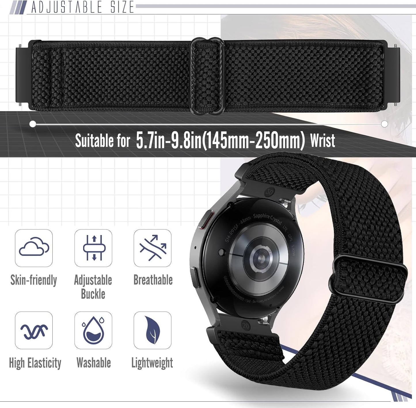 Runostrich Schnellverschluss-Nylon-Uhrenarmband - Breitenwahl - 18mm, 19mm, 20mm, 22mm, 24mm elastische Uhrenarmbänder verstellbares dehnbares Solo Loop Sport Nylon Ersatzarmband für Damen Herren, 3 Stück