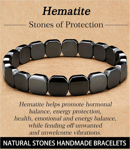 Easter Basket Stuffers Hematite Bracelet for Men Natural Stones Handmade Bracelets - Reignites Masculine Energy Male Healing Bracelets for Men Inspirational Jewelry Gifts