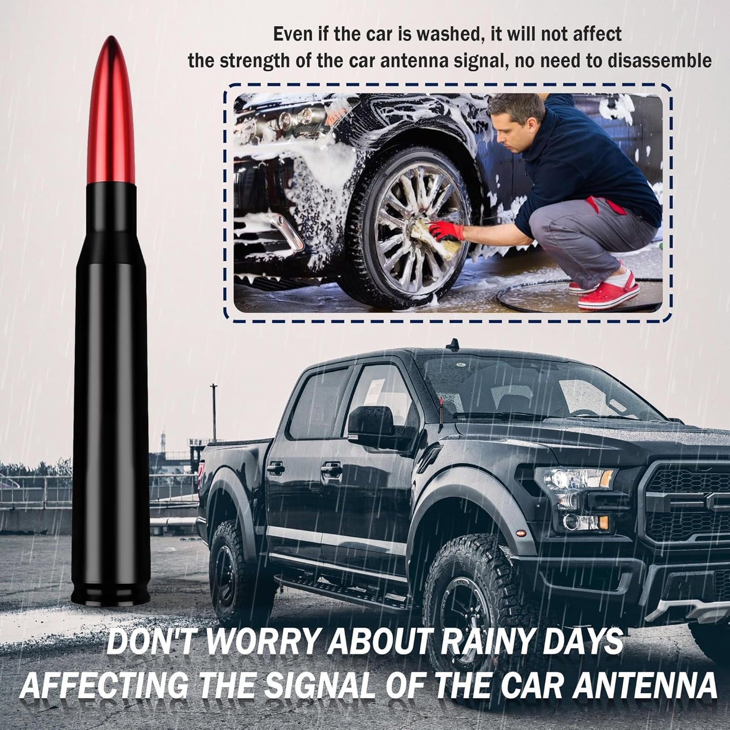 Auto-Kugelantenne mit Adapter & Unterlegscheibe, Auto Zubehör Außen AM/FM Radio Antenne für Auto Dekoration und Signalverbesserung, Essentieller LKW Auto Antennenersatz (Schwarz)