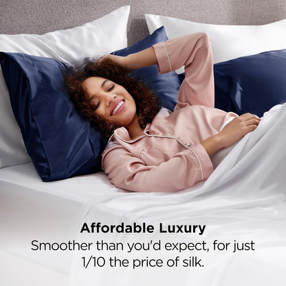 Bedsure Satin-Kissenbezug, Queen-Size, 2er-Pack, Seidenkissenbezügen ähnlich, seidige Kissenhüllen mit Hotelverschluss, Raumdeko, Valentinsgeschenke für Frauen und Männer, Grau, 50x75 cm