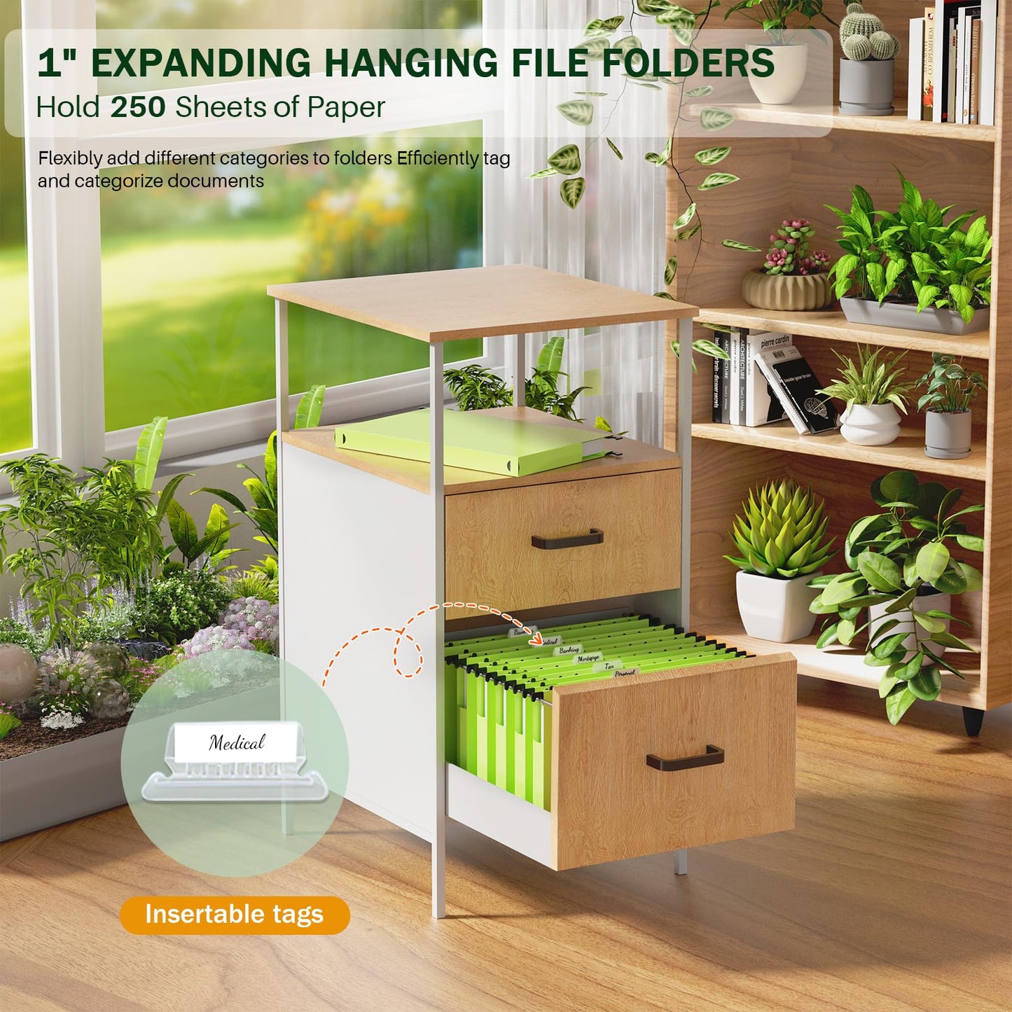 Extra Capacity Plastic Hanging File Folder, 12 Pack Reinforced Hang Folders Legal Size, Heavy Duty 1 Inch Expansion Filing Cabinet Folders, for Bulk Files, Medical Charts, Cream Yellow
