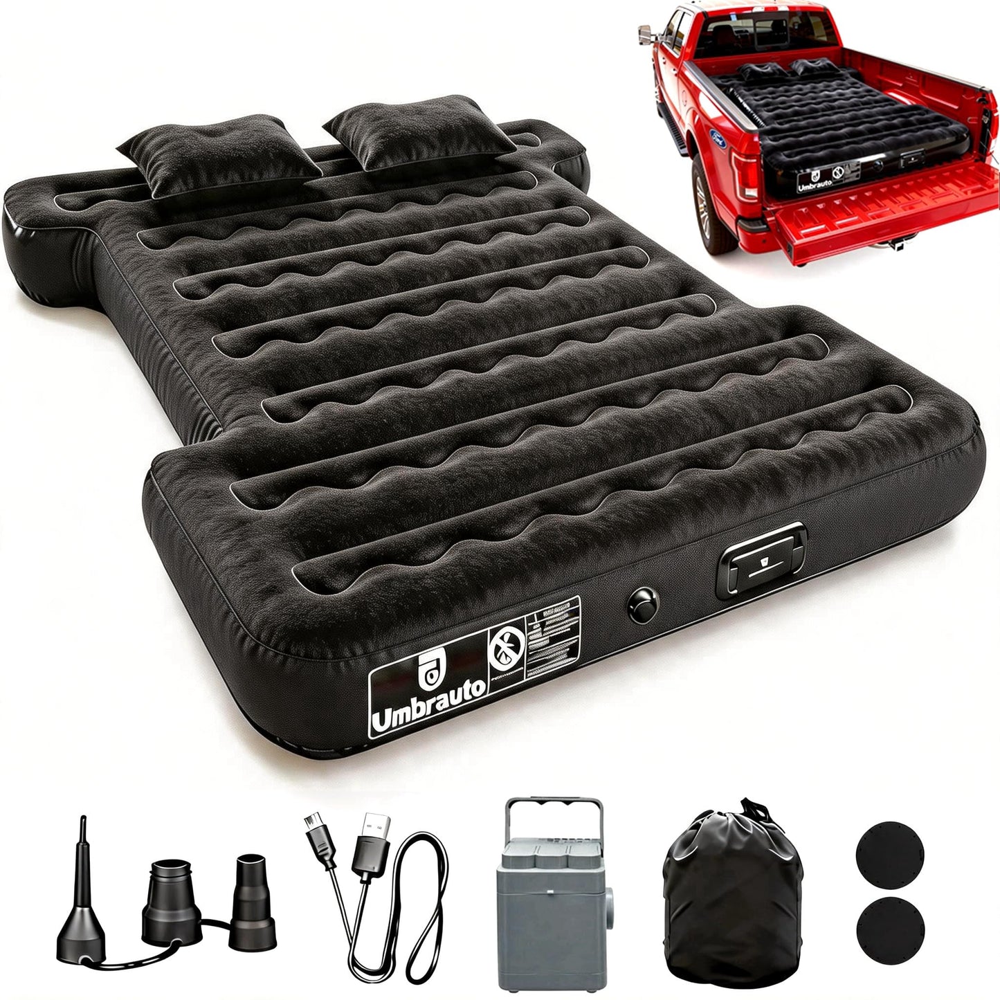 Umbrauto Car Air Mattress Backseat| Inflatable Truck Back Seat Camping Airbed for SUV Rear Seat, Blow Up Sleeping Travel Bed for Van Trunk with Pump & Pillows