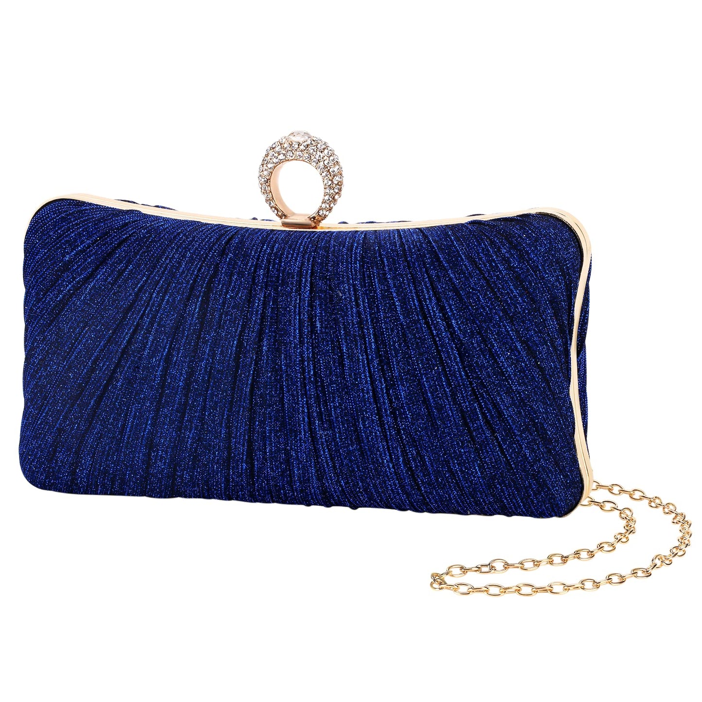 Damen Gold Glitzer Clutch Handtasche Plissierte Abendtasche für Braut Hochzeit Party mit Strassring