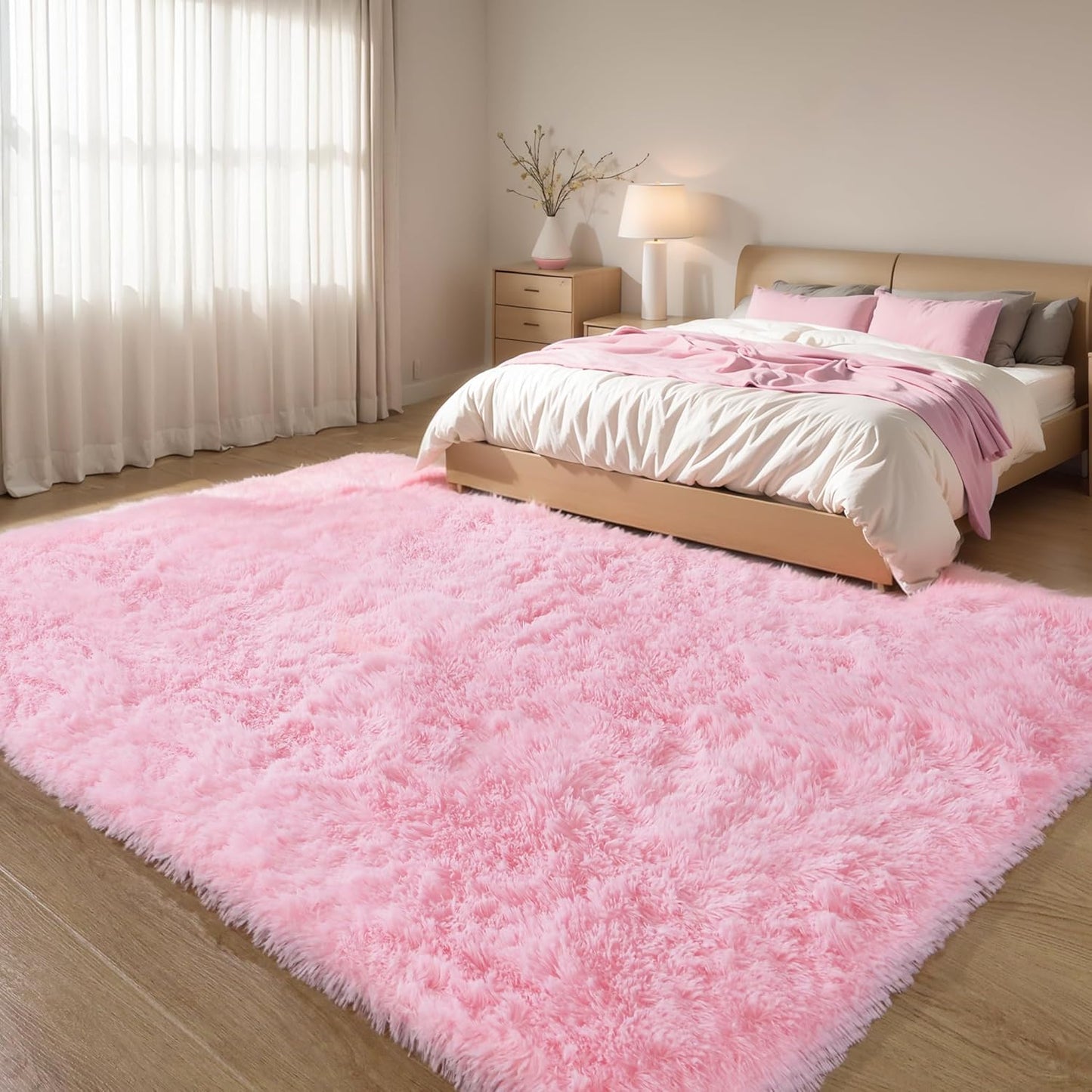 Pink Fluffy 4x6 Area Rugs for Bedroom Girls