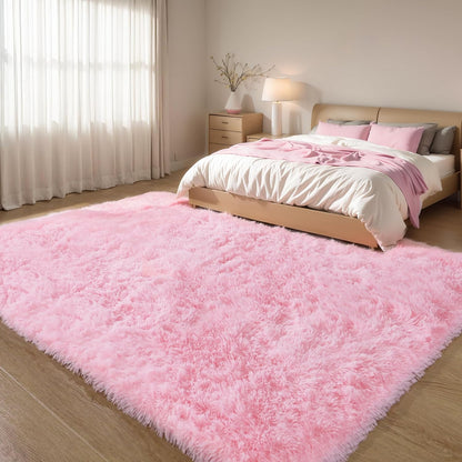 Pink Fluffy 4x6 Area Rugs for Bedroom Girls
