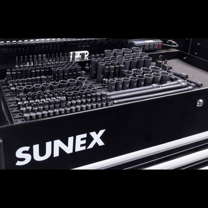 SUNEX Tools 80 Piece 3/8 in. Drive Master Impact Socket Set, Universal, Star, External Star, Extensions, Universal Joint, SAE and Metric, 8mm to 19mm and 5/16 in. to 3/4 in., CR-MO Steel, Model 3580