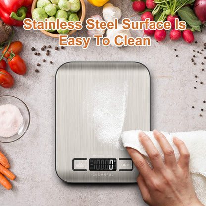 CROWNFUL Küchenwaage, 11lb/5kg Digitale Küchenwaage für Kochen und Backen, 6 Maßeinheiten mit Tara-Funktion (Batterie enthalten)