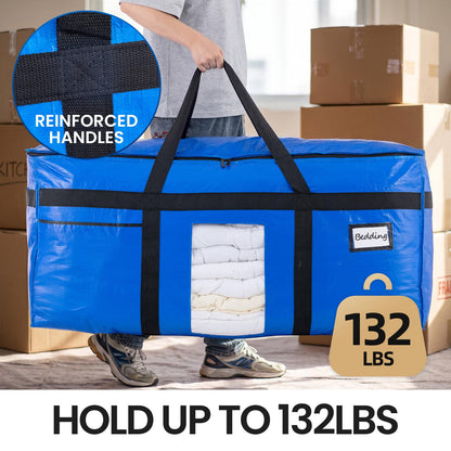 TAILI 69 Gallon Extra Large Storage Bags, XXL Blue Heavy Duty Moving Bags For Storage with Visible Window, Wrap Around Handles, Totes for Space Saving, Alternative to Moving Boxes (2 Pack)