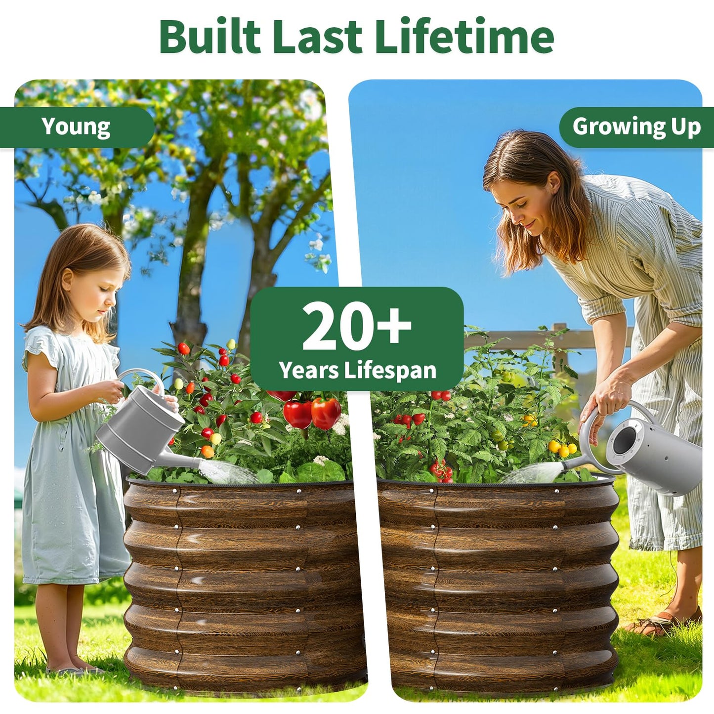 Kesfitt Raised Garden Bed, 5x2x1 FT Galvanized Steel Metal Raised Garden Bed, Oval Open-Bottom Design, 12-Inch Deep for Outdoor Vegetable & Herb Gardening, Fruit Green