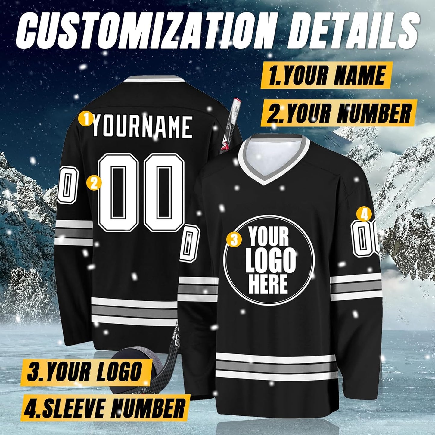 Individuelles Hockeytrikot für Herren/Damen/Kinder/Jugendliche, personalisierbar mit Name/Nummer/Logo, Übergröße Hockey-Shirt