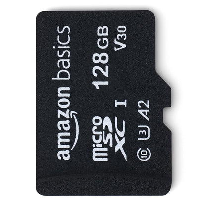 Amazon Basics microSDXC Speicherkarte mit Full-Size Adapter, A2, U3, Lesegeschwindigkeit bis zu 100 MB/s, 128 GB, Schwarz
