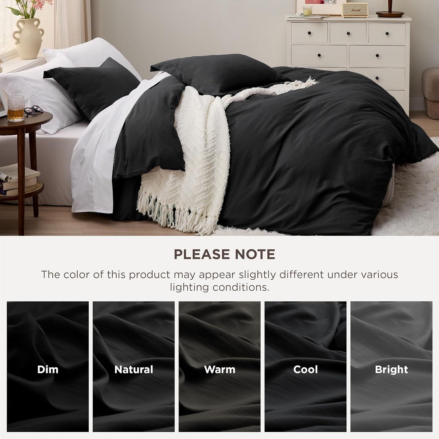 Funda nórdica blanca Bedsure, tamaño Queen, 3 piezas, aspecto de algodón prelavado, juego de cama extrasuave, incluye 1 funda nórdica de 228 x 228 cm con cierre de cremallera y 2 fundas de almohada, edredón no incluido