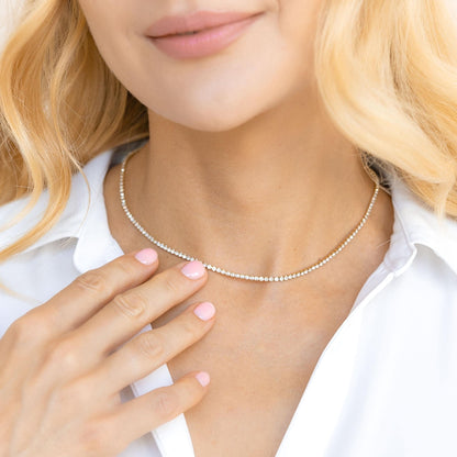 Robaice Tennis-Halskette für Damen, 14 Karat vergoldete Strass-Halskette für Frauen, zierliche Cubic Zirkonia geschliffene Kunst-Diamant-Kette 2 mm