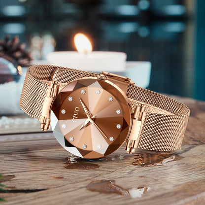 CIVO Damenarmbanduhr, wasserdichte analoge Quarzdameuhr für Damen, Roségold-Mesh-Armband, elegant, luxuriös, Designer-Damenuhr mit Diamant-Zifferblatt