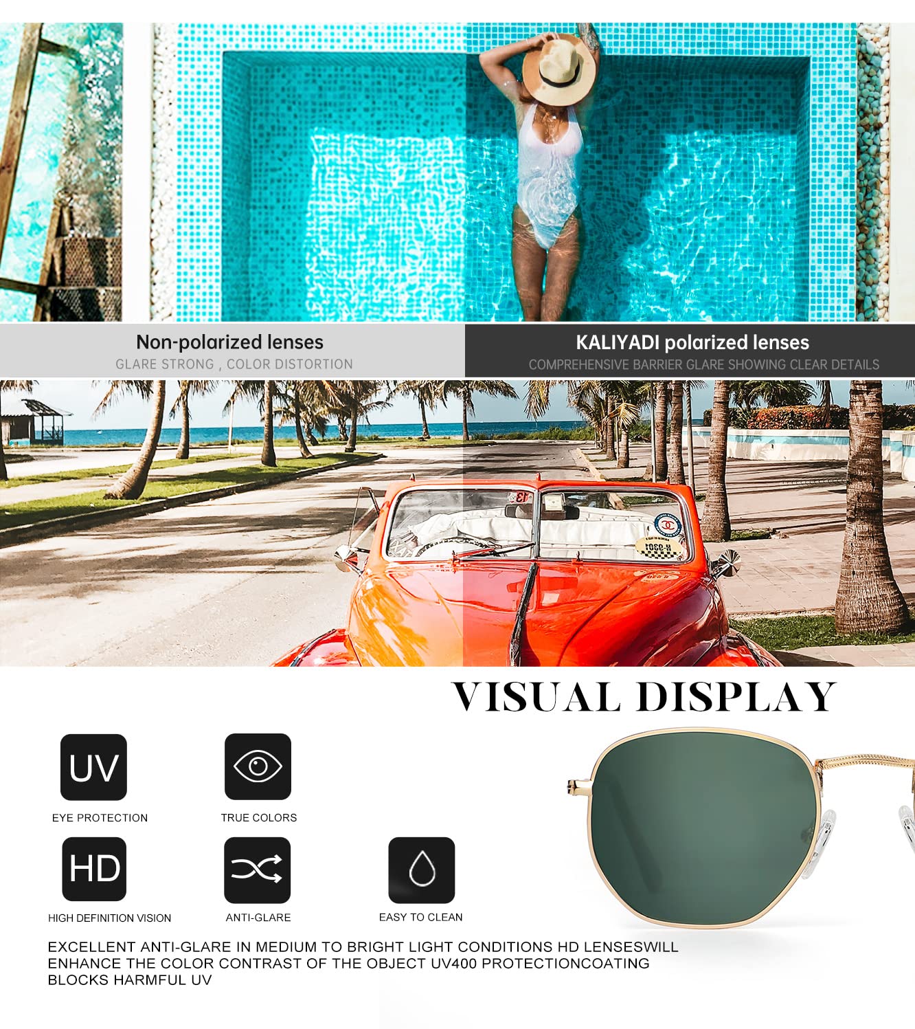 KALIYADI Sonnenbrillen für Damen und Herren Polarisiert Hexagon Damensonnenbrillen Trendy Metallrahmen UV-Schutz (Gold Rahmen Grau Linse)