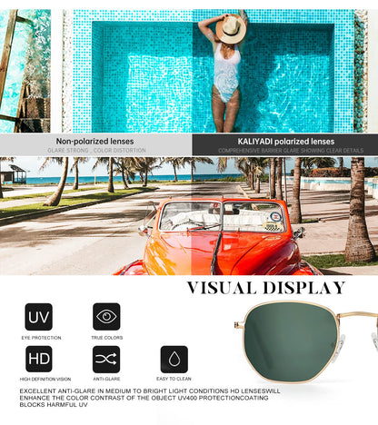 KALIYADI Sonnenbrillen für Damen und Herren Polarisiert Hexagon Damensonnenbrillen Trendy Metallrahmen UV-Schutz (Gold Rahmen Grau Linse)