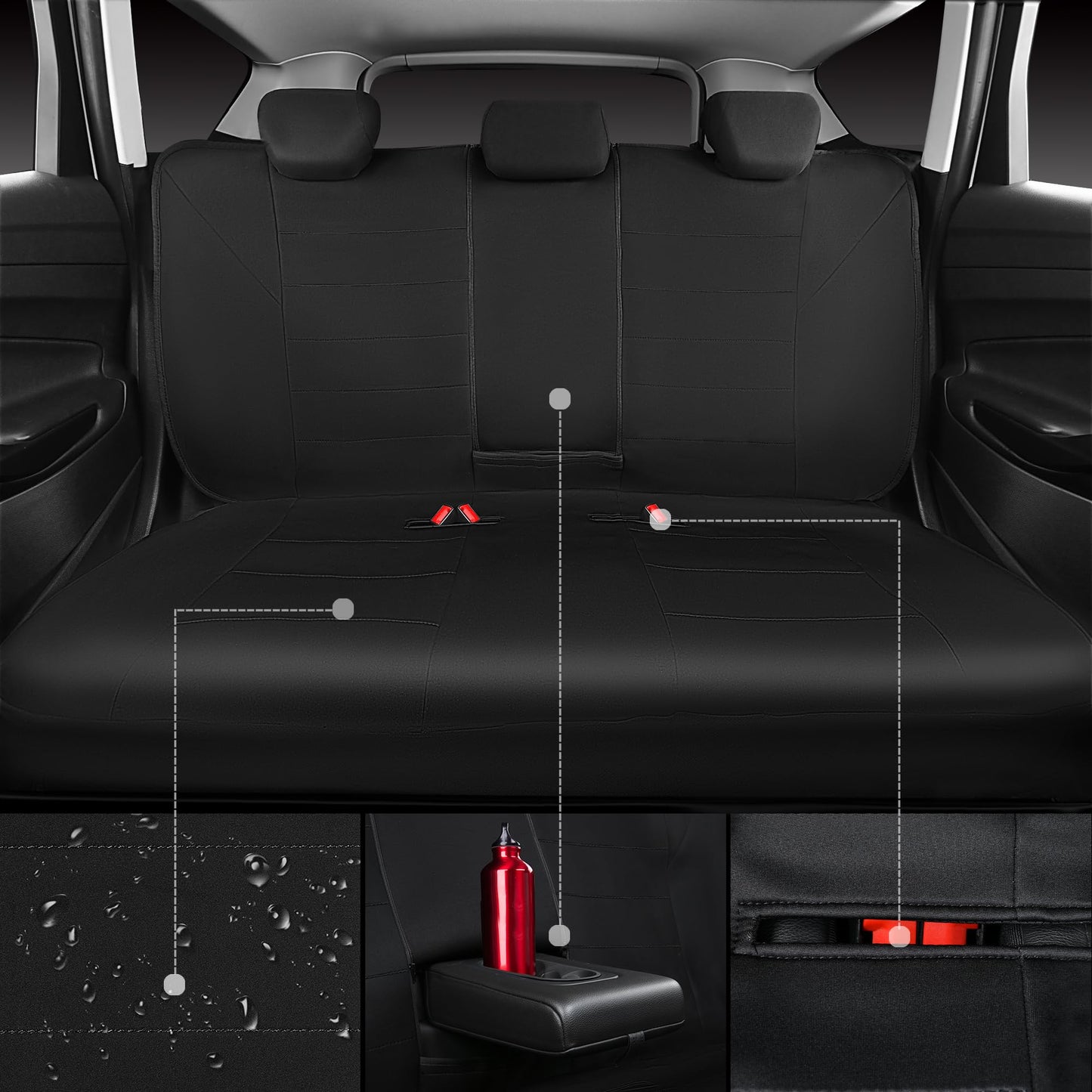 CAR Pass Neoprene Waterproof Two Front Car Seat Covers Set- Universal Fit for Vehicles, Airbag Compatiable(Black)