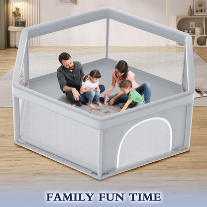 XVISHX 50 x 50 Inch Baby Playpen, Playpen for Babies and Toddlers, Baby Play Pen Playard for Indoor & Outdoor Active Center Game Fence, with Skin-Friendly Fabric and Soft Breathable Mesh, Grey