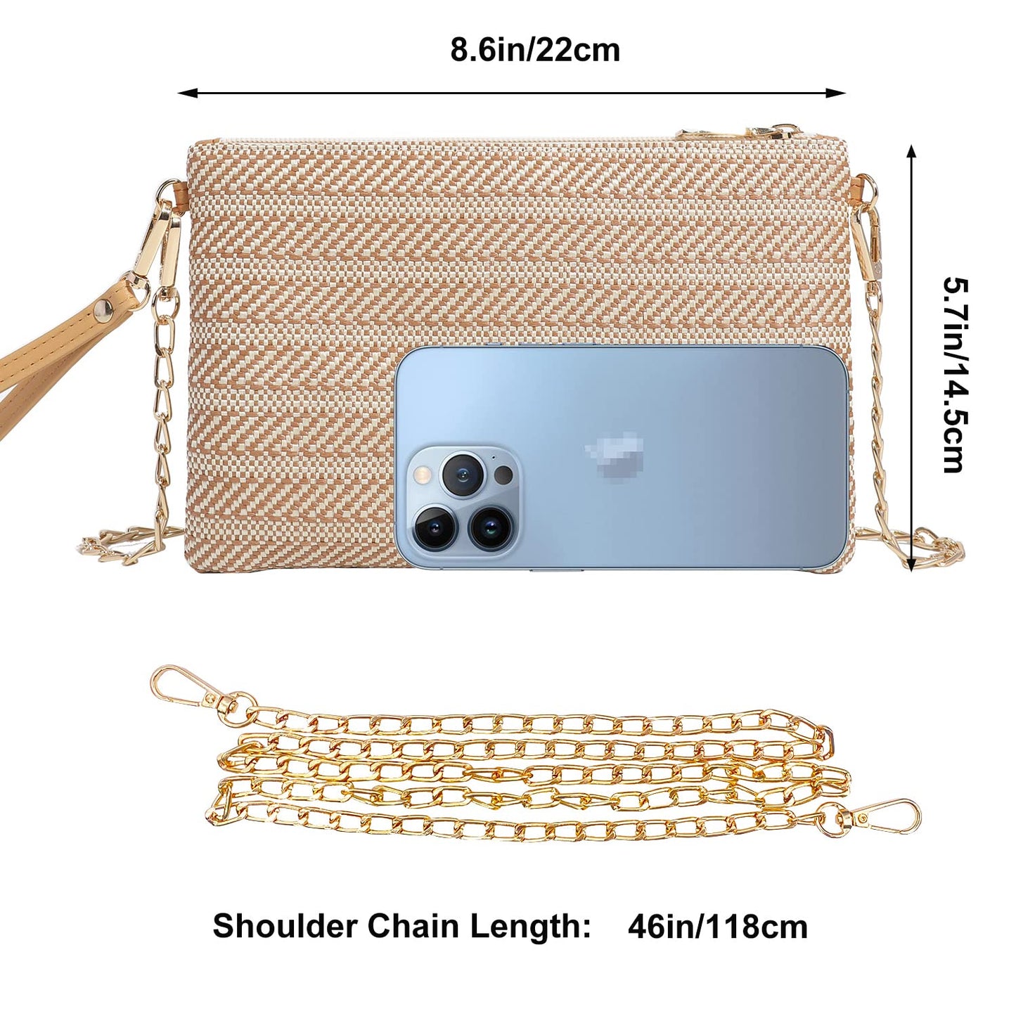 Beurlike Strohkupplung Geldbörsen für Frauen Strand Handgelenktasche Kleine Umhängetasche für Mädchen (Natur)