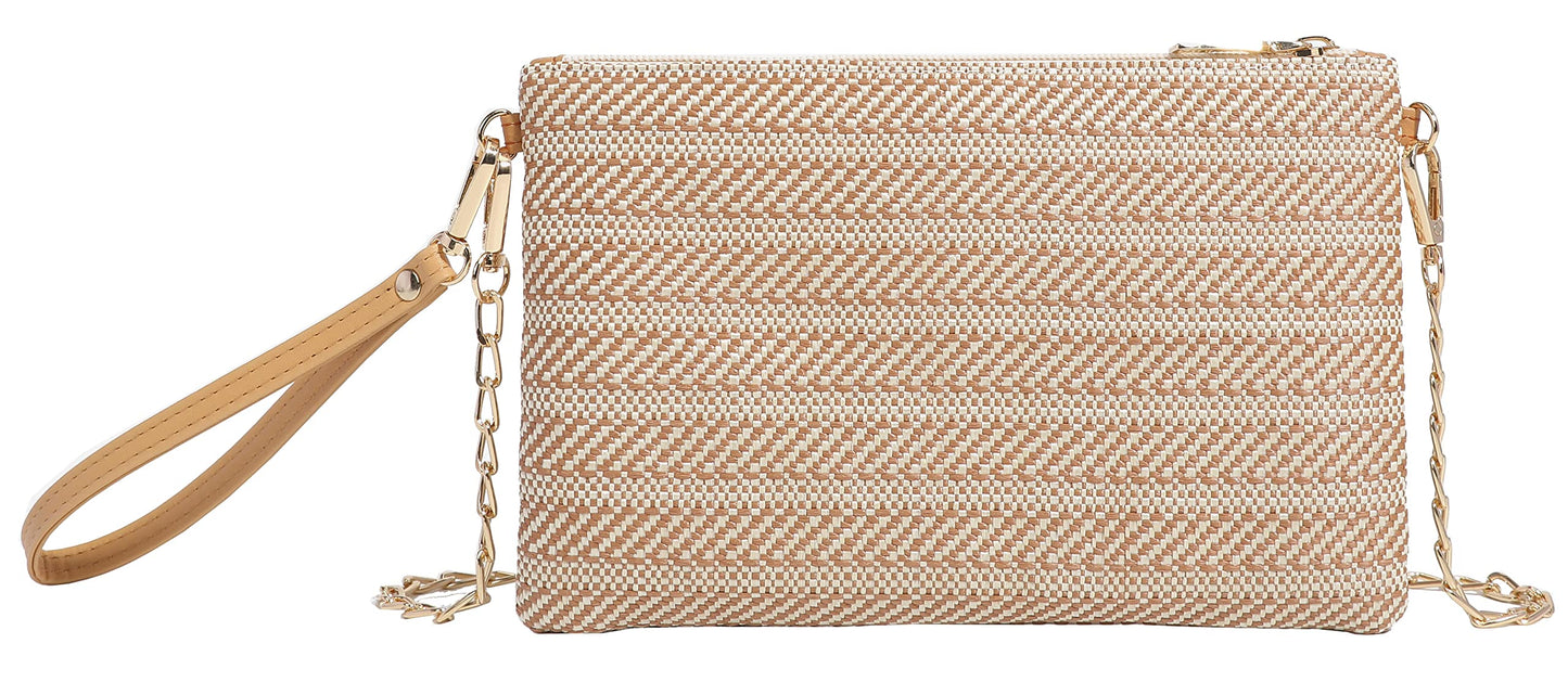 Beurlike Strohkupplung Geldbörsen für Frauen Strand Handgelenktasche Kleine Umhängetasche für Mädchen (Natur)