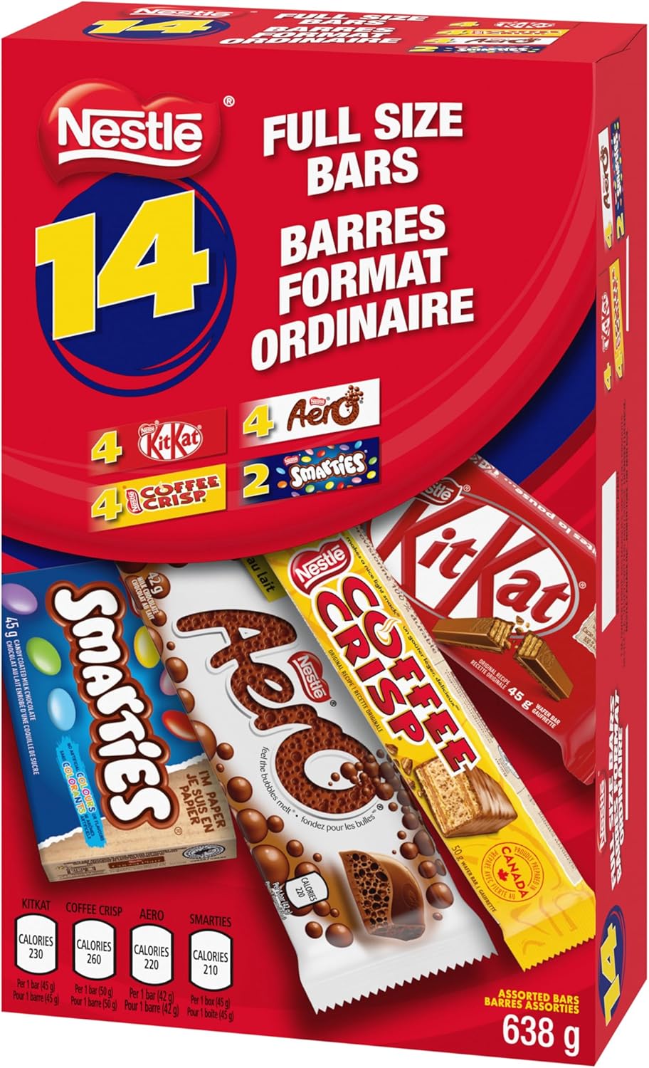 NESTLE Assorted Full Size Bars & Candies, KITKAT, AERO, COFFEE CRISP & SMARTIES, Individually Wrapped, Prepared in Canada, 638 g