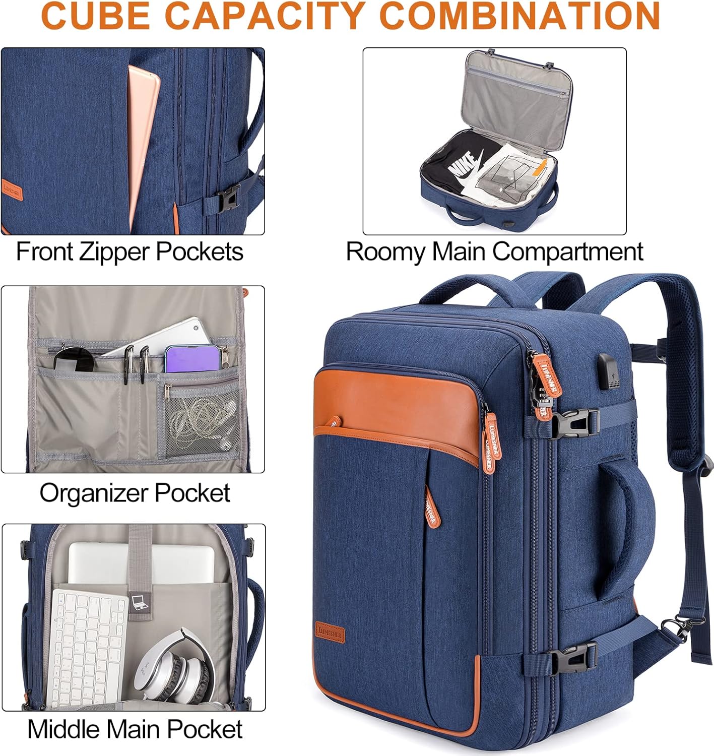 Lumesner Handgepäck Rucksack, extra großer 40L Flugzugelassener Reiserucksack für Damen & Herren