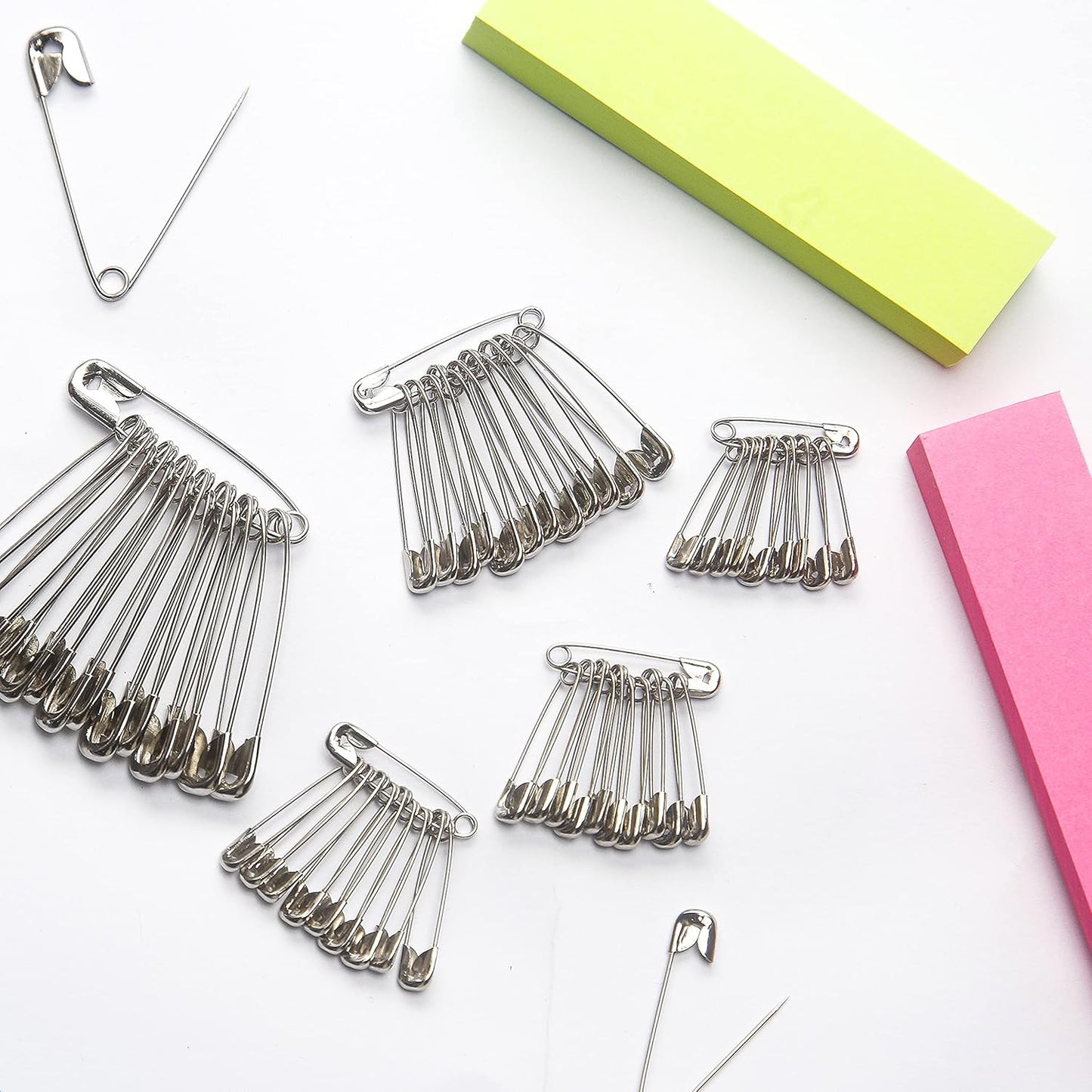 250 Pack Safety Pins by Luxurecourt, 4 Assorted Sizes of Durable, Silver Small and Large SafetyPins Bulk, Rust-Resistant Nickel Plated Steel, Sharp Edge Safety Pins for Clothes, Sewing, Arts & Craft