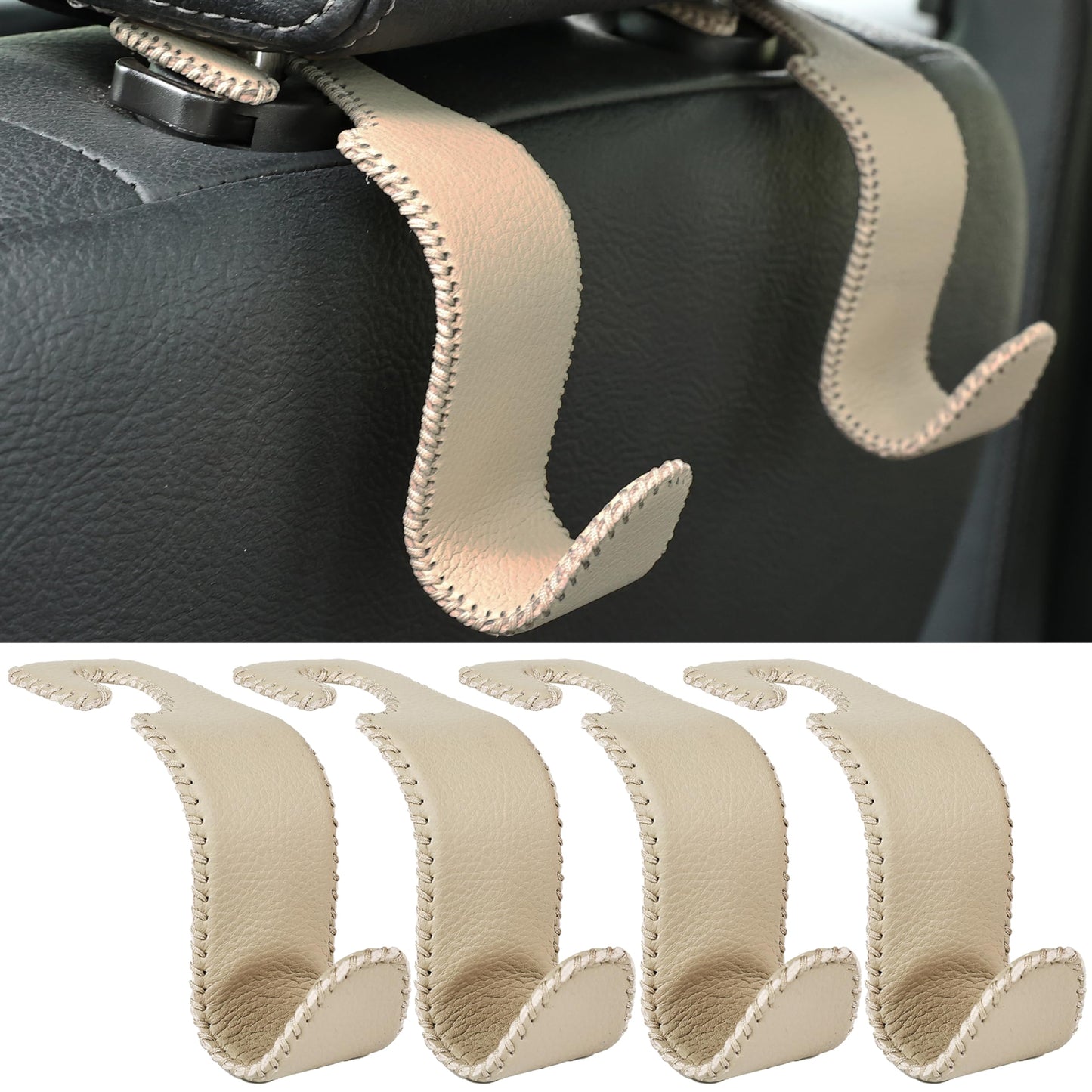 Amooca 4-Pack Car Headrest Hooks Vehicle Storage Organizer for Purses Handbags Groceries Backpack Coats –Holds 55lbs 360° Rotating Black