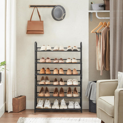 SONGMICS Stackable Shoe Rack, 4 Tier Metal Shoes Rack Storage Shelf, Holds up to 16 Pairs Shoes, Adjustable Slanted Shelves Tower Organizer for Closet Entryway Small Spaces, Bronze