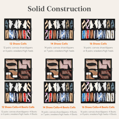 Lifewit Under Bed Shoe Storage Organizer 2 Pack(12 Shoes Cells), 4.3 Inches Profile Fabric Shoes Container Box with Clear Cover, Foldable Storage Bag with 2 Handles, Fits 12 to 24 Pairs