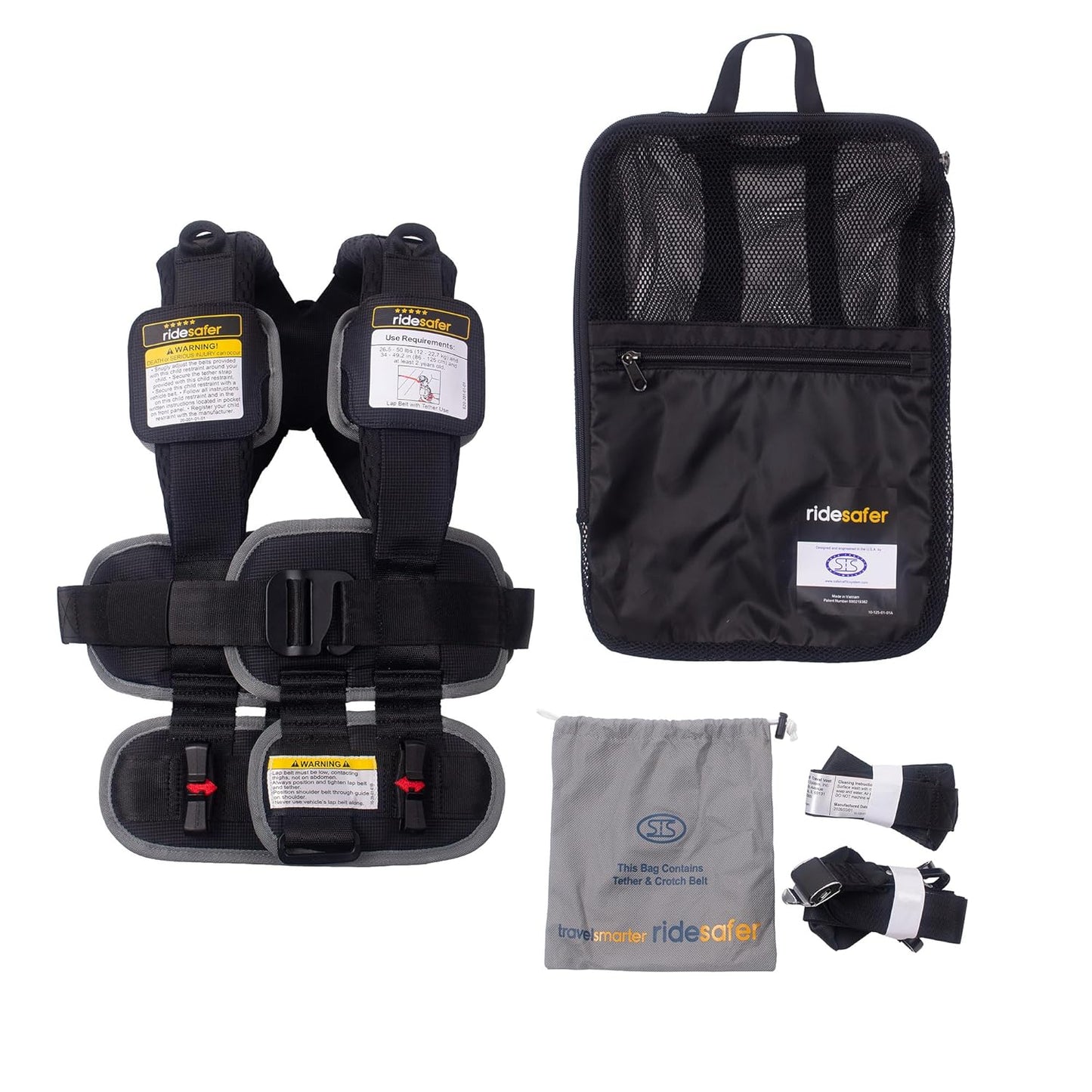 RideSafer Travel Vest Gen 6 - Small (26.5-50 lbs) - Black - Lightweight Portable Child Safety Car Seat for Travel, Rental Cars, Rideshares