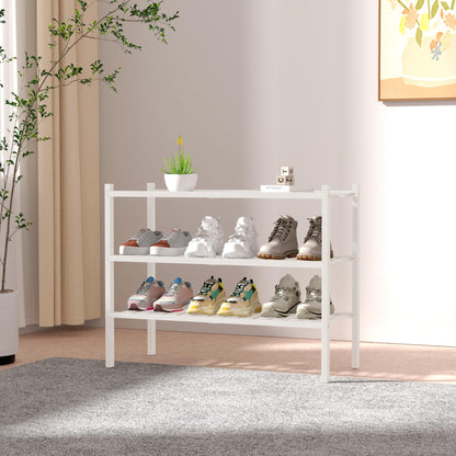 ROMGUAR CRAFT 3 Tier Bamboo Shoe Rack for Closet Free Standing Wood Shoe Shelf Storage Organizer for Entryway Small Space Stackable 27"x11"x20" (Natural)