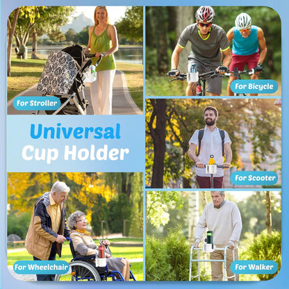 Guiseapue Kinderwagen Becherhalter mit Handyhalterung: Universeller Becherhalter für Rollator, Rollstuhl, Fahrrad, Golf/Kinderwagen Zubehör für Uppababy, Nuna, Doona, Rollator, Golfwagen, Roller, Schwarz