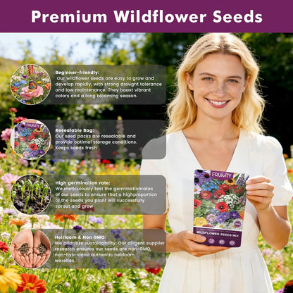 Wildblumensamen Großpackung 10000+, 30g Schmetterling-Kolibri-Mischung, 21 Sorten mehrjährige und einjährige Mischung, Non-GMO alte Blumensamen zum Pflanzen für draußen und drinnen, hohe Keimrate Gartensamen