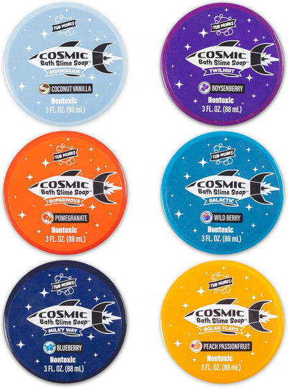Tub Works™ Cosmic Bath Slime™ Kinderseife Badespielzeug, 6er-Pack | Dehnbare, matschige Schleimseife für Kinderbad | Frische,, fruchtige Düfte | Ungiftig | Sensorisches Spielzeug für Kinder & Kleinkinder