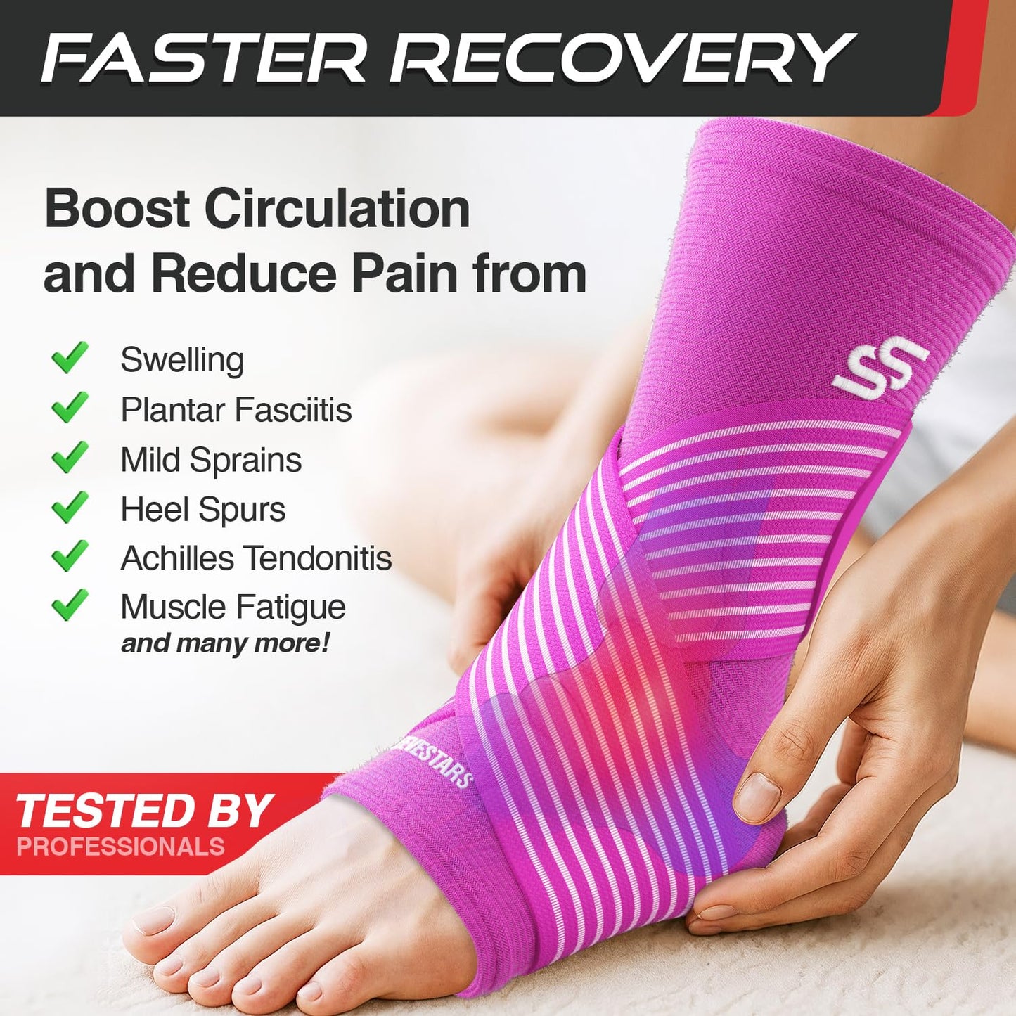 Sleeve Stars Knöchelbandage für Damen & Herren, Knöchelwickel für Verstauchungen, Kompressionsmanschette zur Linderung von Plantarfasziitis, Leicht anpassbare Unterstützung: mit abnehmbarem Gurt (Einzeln/M:25-30cm/Schwarz)