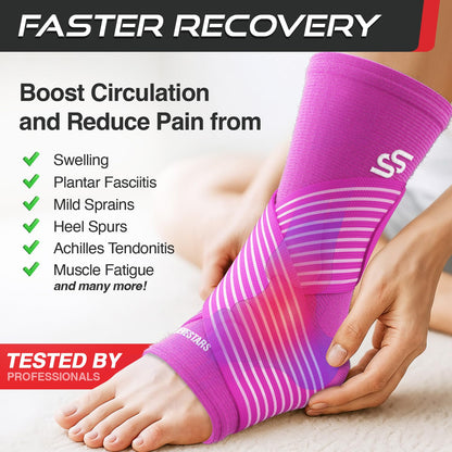 Sleeve Stars Knöchelbandage für Damen & Herren, Knöchelwickel für Verstauchungen, Kompressionsmanschette zur Linderung von Plantarfasziitis, Leicht anpassbare Unterstützung: mit abnehmbarem Gurt (Einzeln/M:25-30cm/Schwarz)