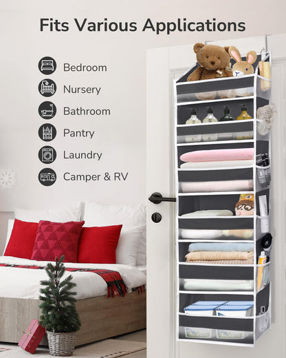 ULG Over The Door Organizer with 6 Large Pockets 12 Side Pockets, 50lbs Weight Capacity Door Hanging Organizer for Bedroom, Bathroom, Pantry, Nursery Storage, Beige